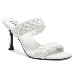INC Womens White Braided Lyra Square Toe Stiletto Slip On Heeled Sandal